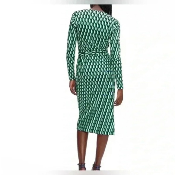 2/$30 NWT Diane Von Furstenberg Dress Long Sleeve Midi Arrow Green Wrap XXS DVF - Picture 3 of 10